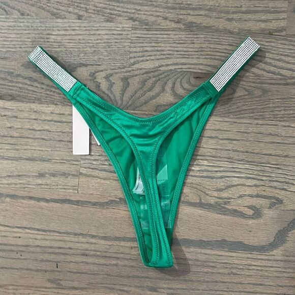 Victorias Secret Swim Rhinestone Shine Strap Thong Bikini Bottoms Verdant Green - Picture 6 of 6